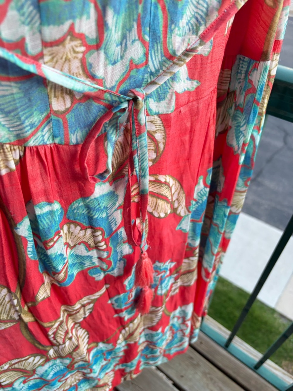🆕🍒The Good Journey Floral Midi Dress Size L Coral Pink Blue Boho  Vacation - Picture 9 of 17